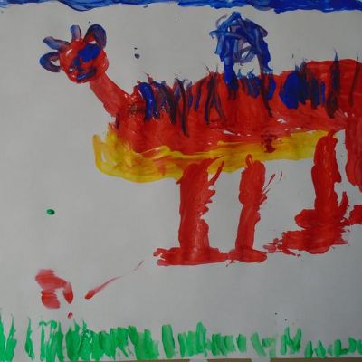 The painting area has been well used to make pictures of our family and even dragons!